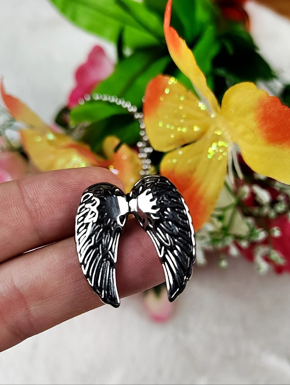 Ethereal Stainless Steel Angel Wings Choker Necklace Nickel Free Hypoallergenic